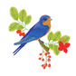 This is a machine embroidery design featuring a barn swallow on a branch with green leaves and red flowers and berries.