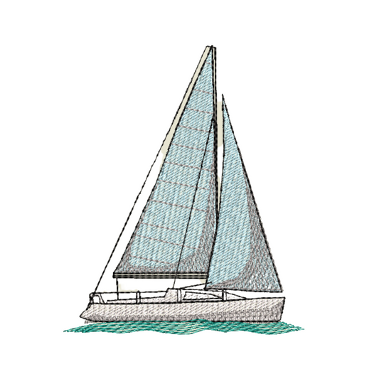 Grey and Blue Sailboat Machine Embroidery Design