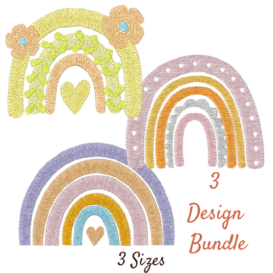 Boho Rainbow Machine Embroidery Design Bundle