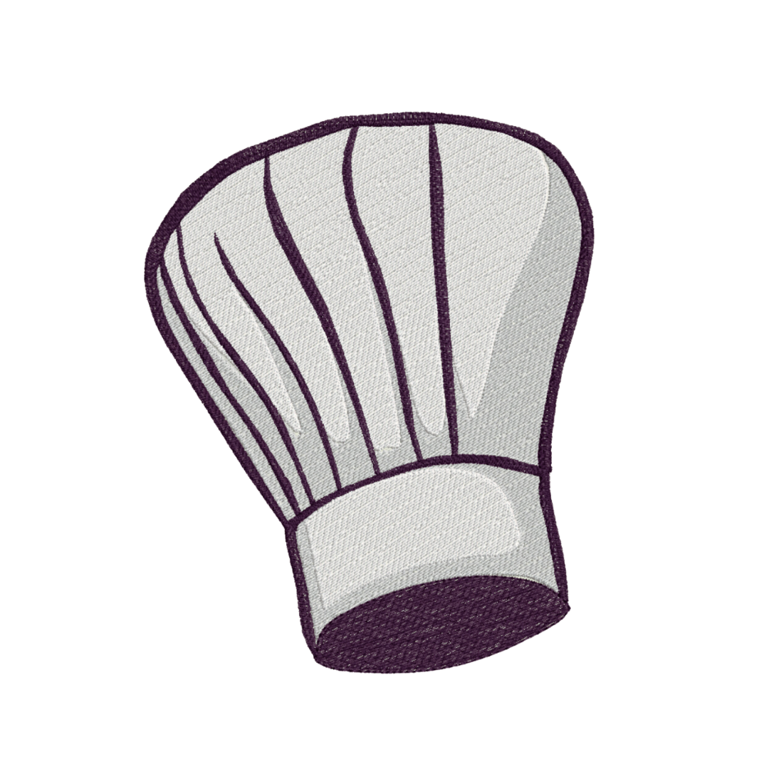 This is an image of a machine embroidery design by Stitches & Strokes, featuring a tall Chef Hat. This chef hat machine embroidery design is perfect for embroidery on Chef's Tunics, Aprons, and accessories.