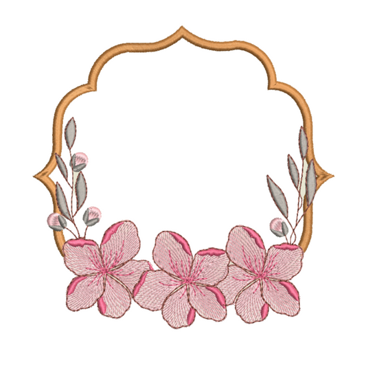 Cherry Blossoms in Monogram Frame Machine Embroidery Design