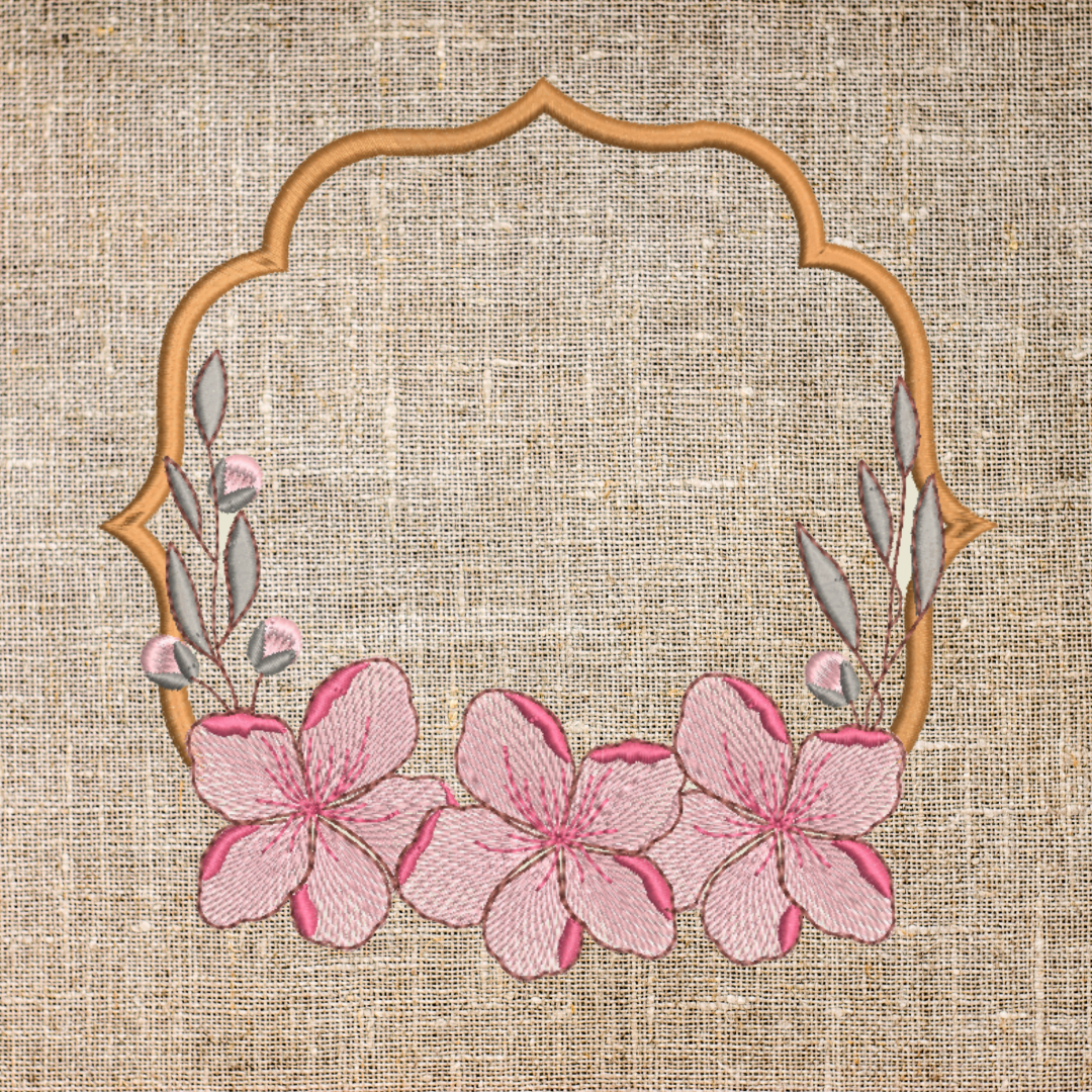 Cherry Blossoms in Monogram Frame Machine Embroidery Design