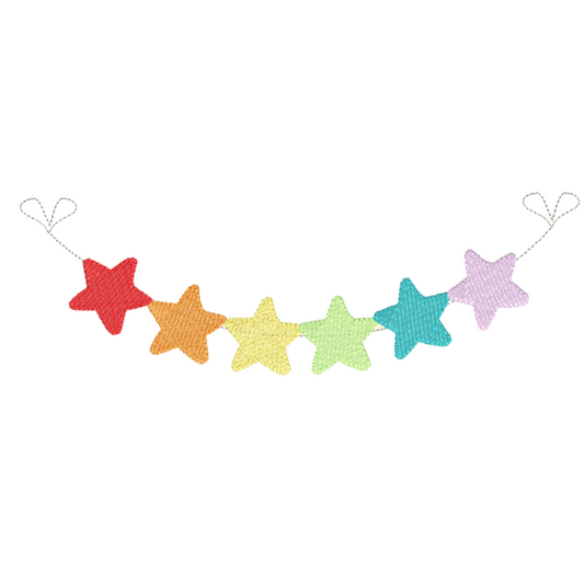 Clothes Line with Rainbow Color Stars Machine Embroidery Design