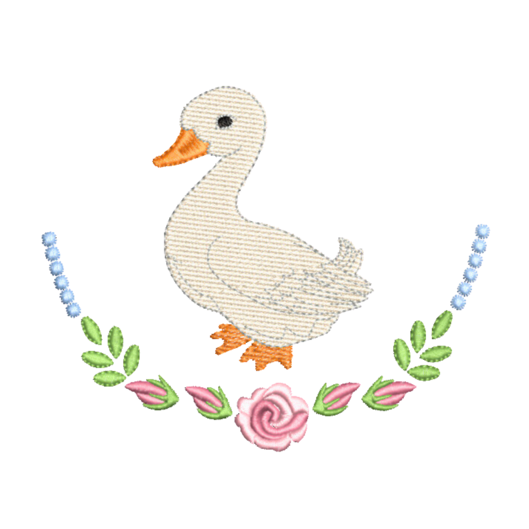 Goose with Rose Border Machine Embroidery Design