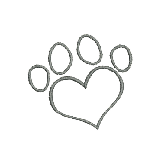 Heart Paw Print Outline Machine Embroidery Design