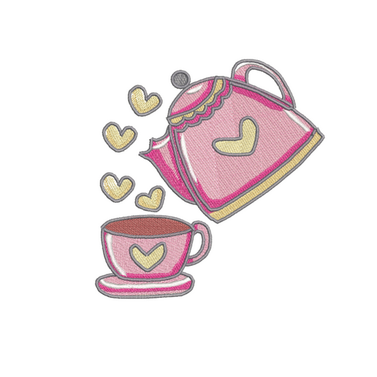 Little Pink Tea Set Machine Embroidery Design