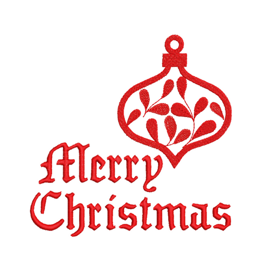 Merry Christmas Quote with Christmas Ornament  Machine Embroidery Design