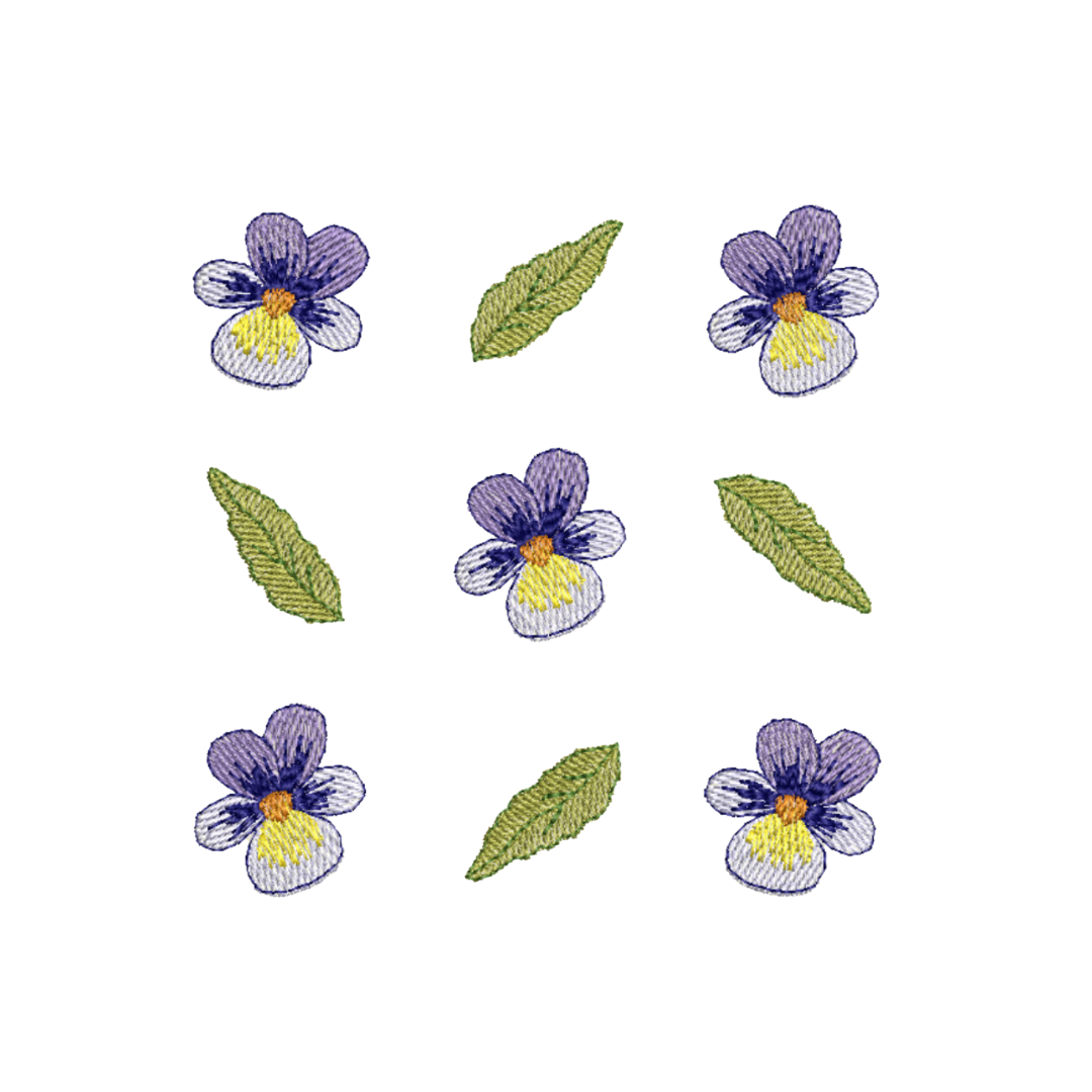 Miniature Pansies and Leaves Machine Embroidery Design