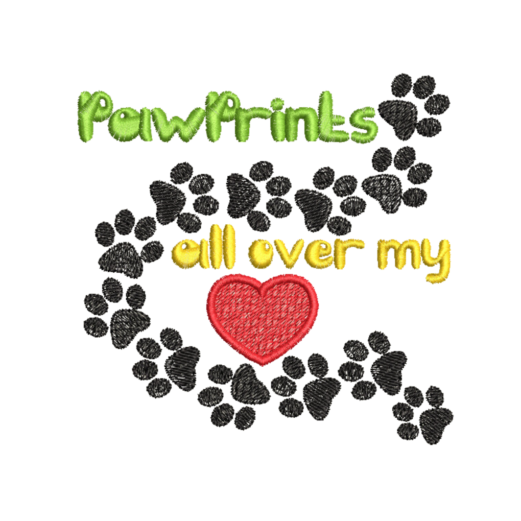 Paw Prints All Over My Heart Machine Embroidery Design