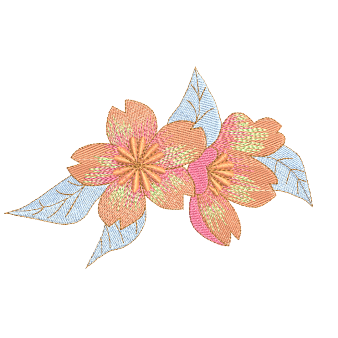 Peach Flower Blossom Spray Machine Embroidery Design