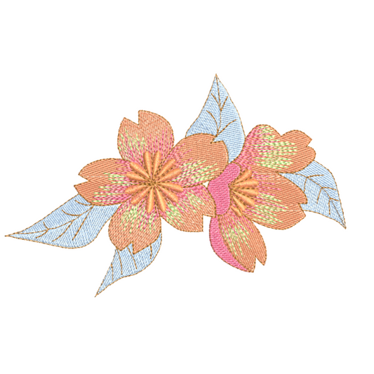 Peach Flower Blossom Spray Machine Embroidery Design