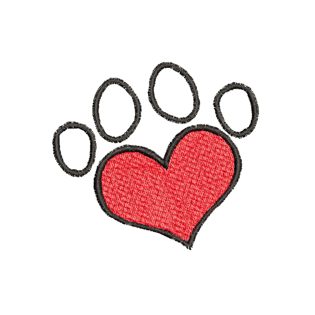 Red Heart Paw Print Machine Embroidery Design