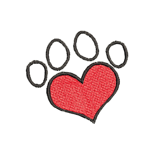 Red Heart Paw Print Machine Embroidery Design