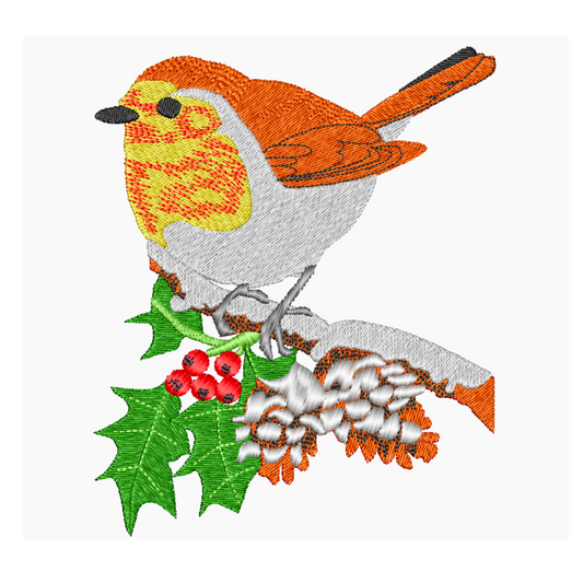 Robyn Bird On Holly Branch Machine Embroidery Design