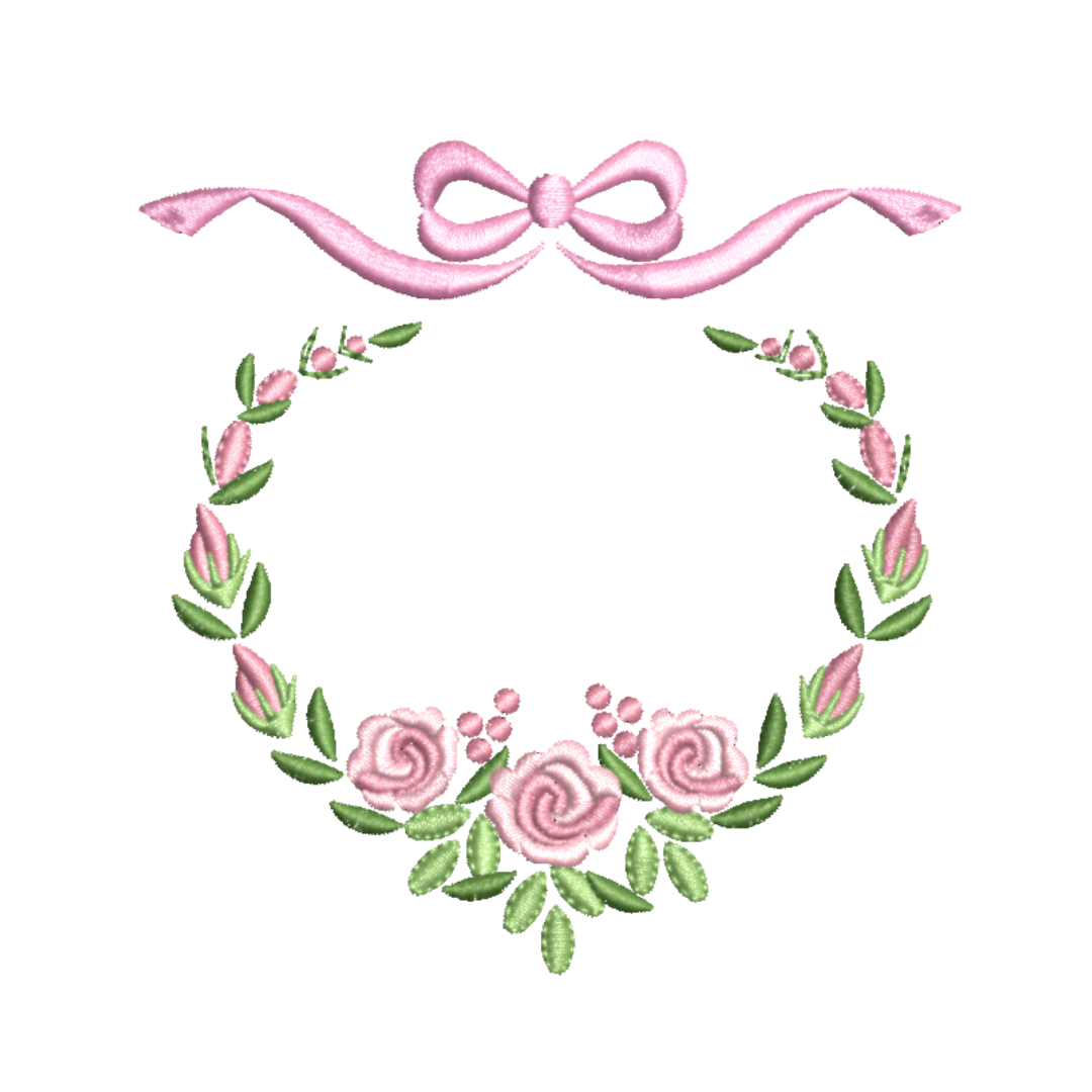 Rose Wreath with Bow Machine Embroidery Design