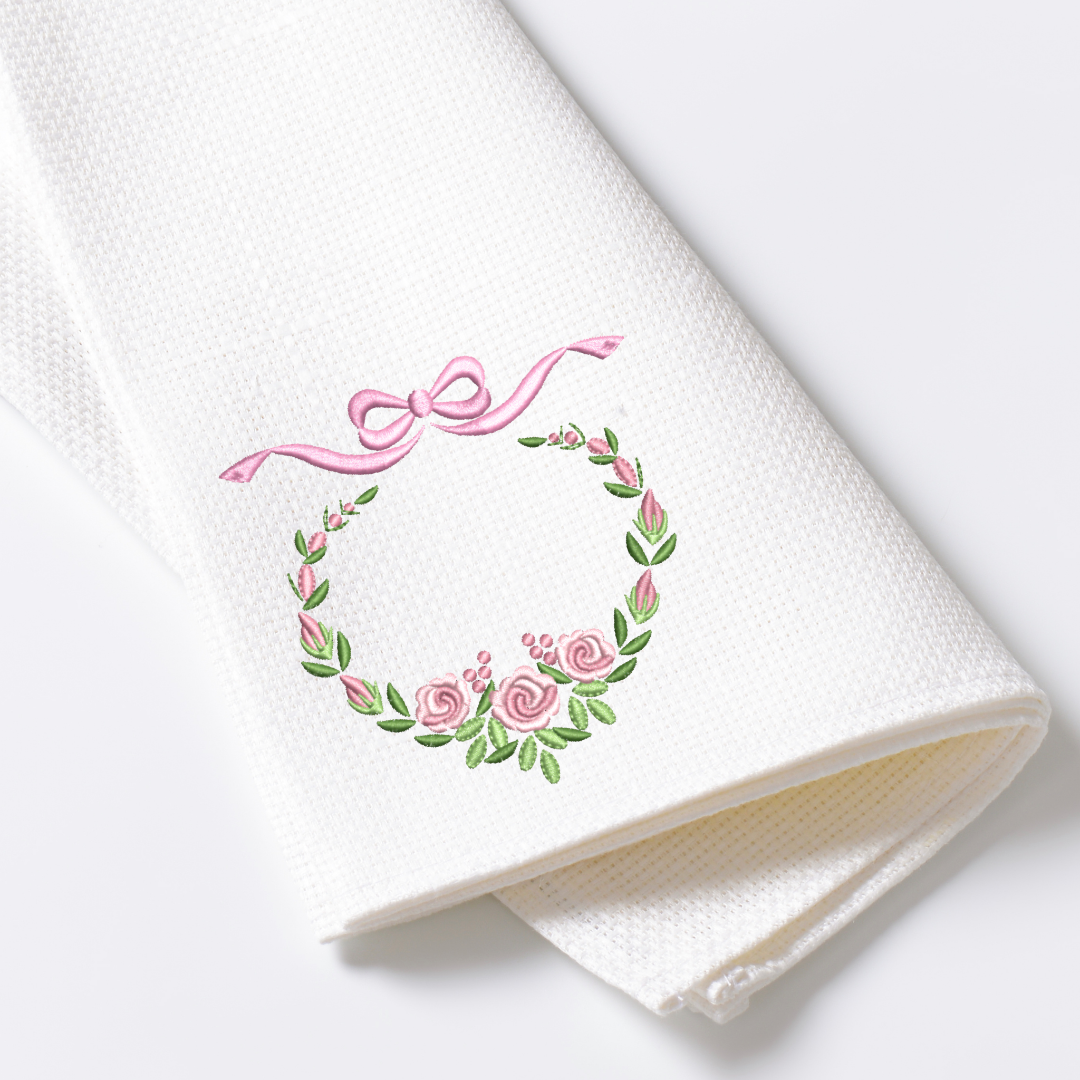 Rose Wreath with Bow Machine Embroidery Design