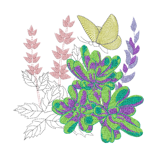 Succulents with Butterfly Machine Embroidery Design