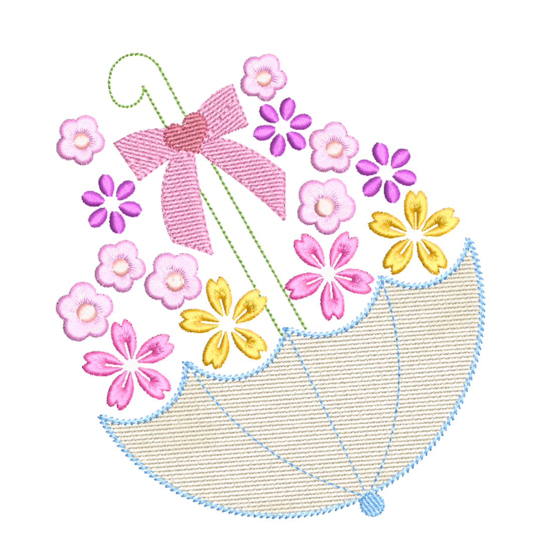 Umbrella with Flowers Machine Embroidery Design