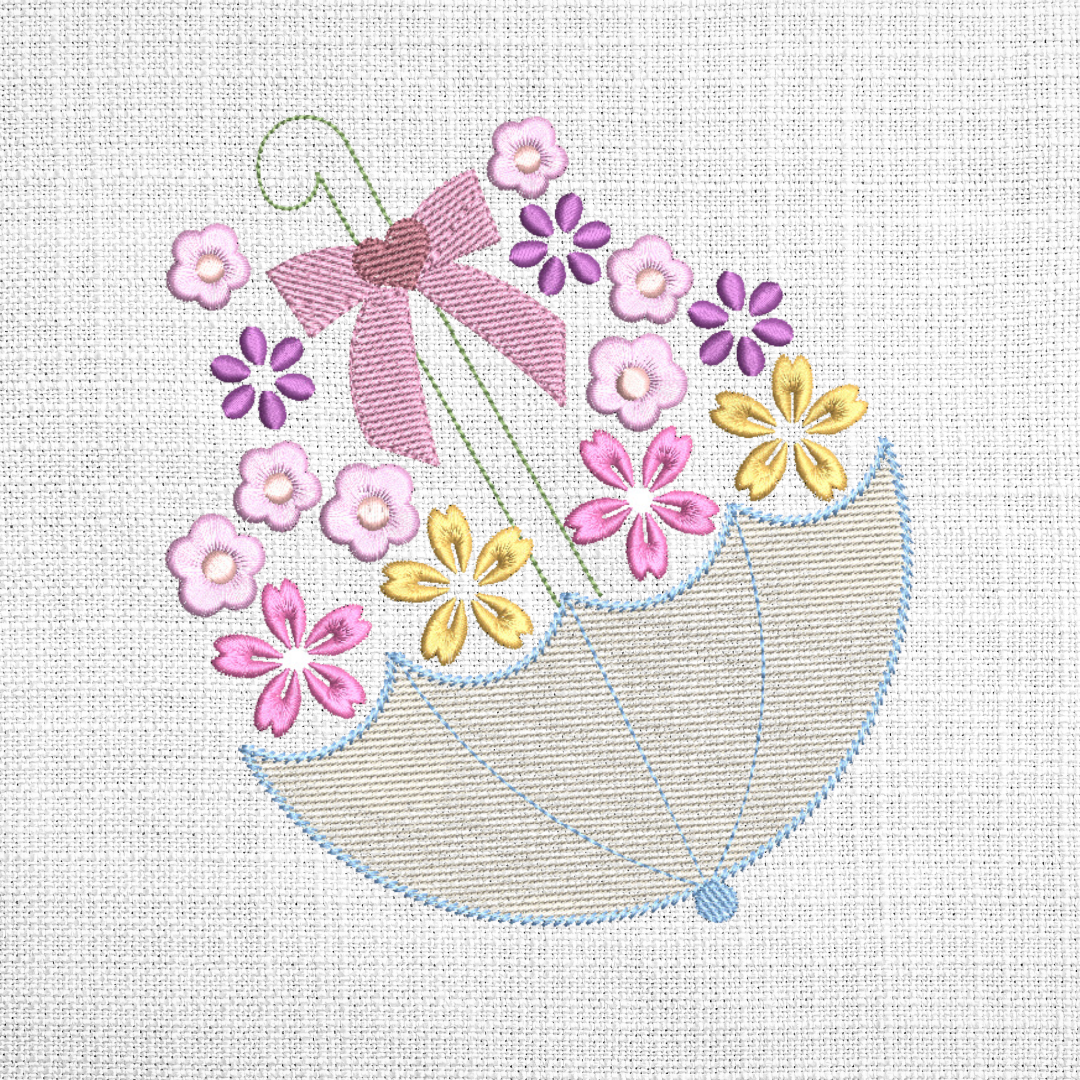 Umbrella with Flowers Machine Embroidery Design