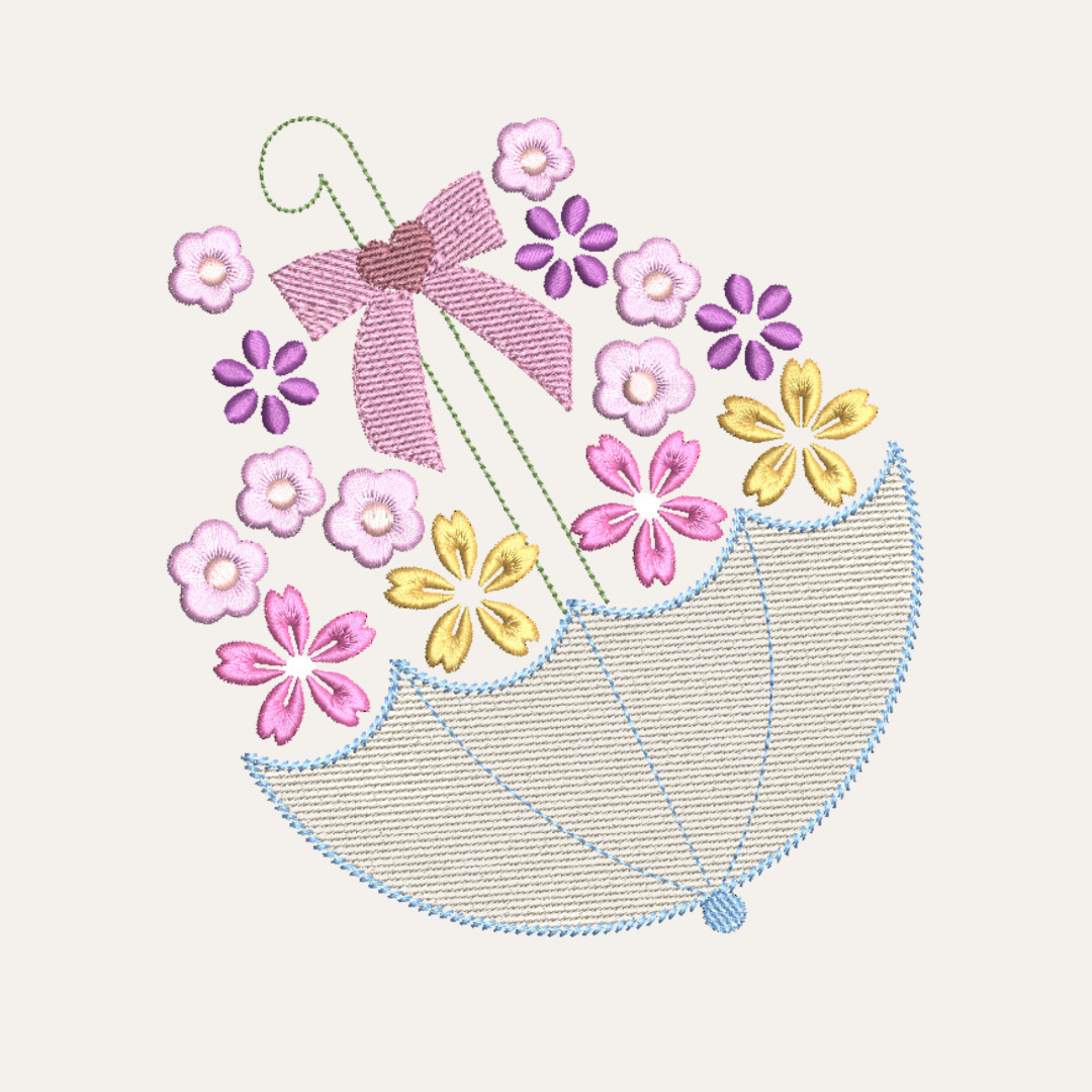 Umbrella with Flowers Machine Embroidery Design