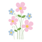 This is an image of a machine embroidery design by Stitches & Strokes, featuring pink, and blue field flowers. This Spring wild flower machine embroidery design is perfect for embroidery on pillowcases, shirts, girl's dresses, and more.