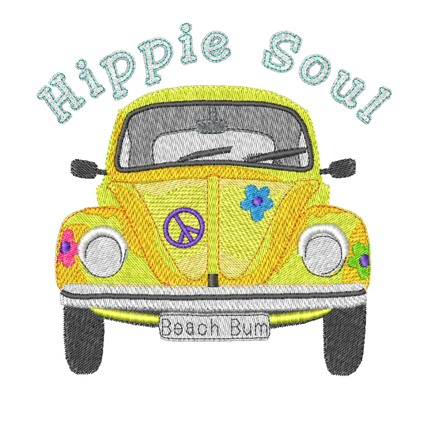 Classic Retro Car with "Hippie Soul" Quote Machine Embroidery Design