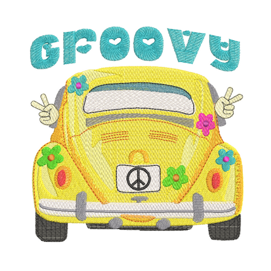 Classic Retro Car with "Groovy" Quote Machine Embroidery Design